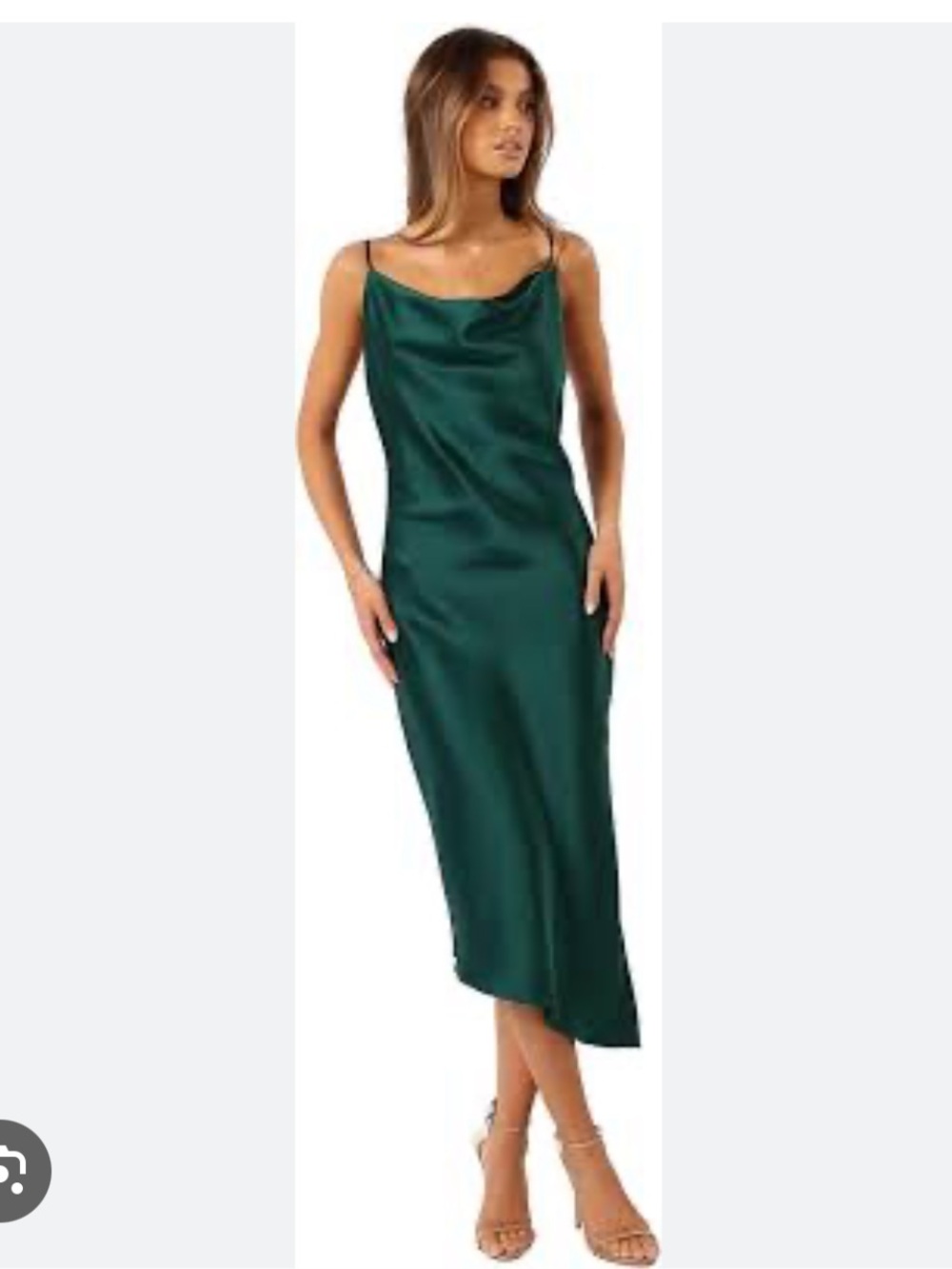 Petal & Pup Deep Emerald Satin Asymmetrical Slip Dress